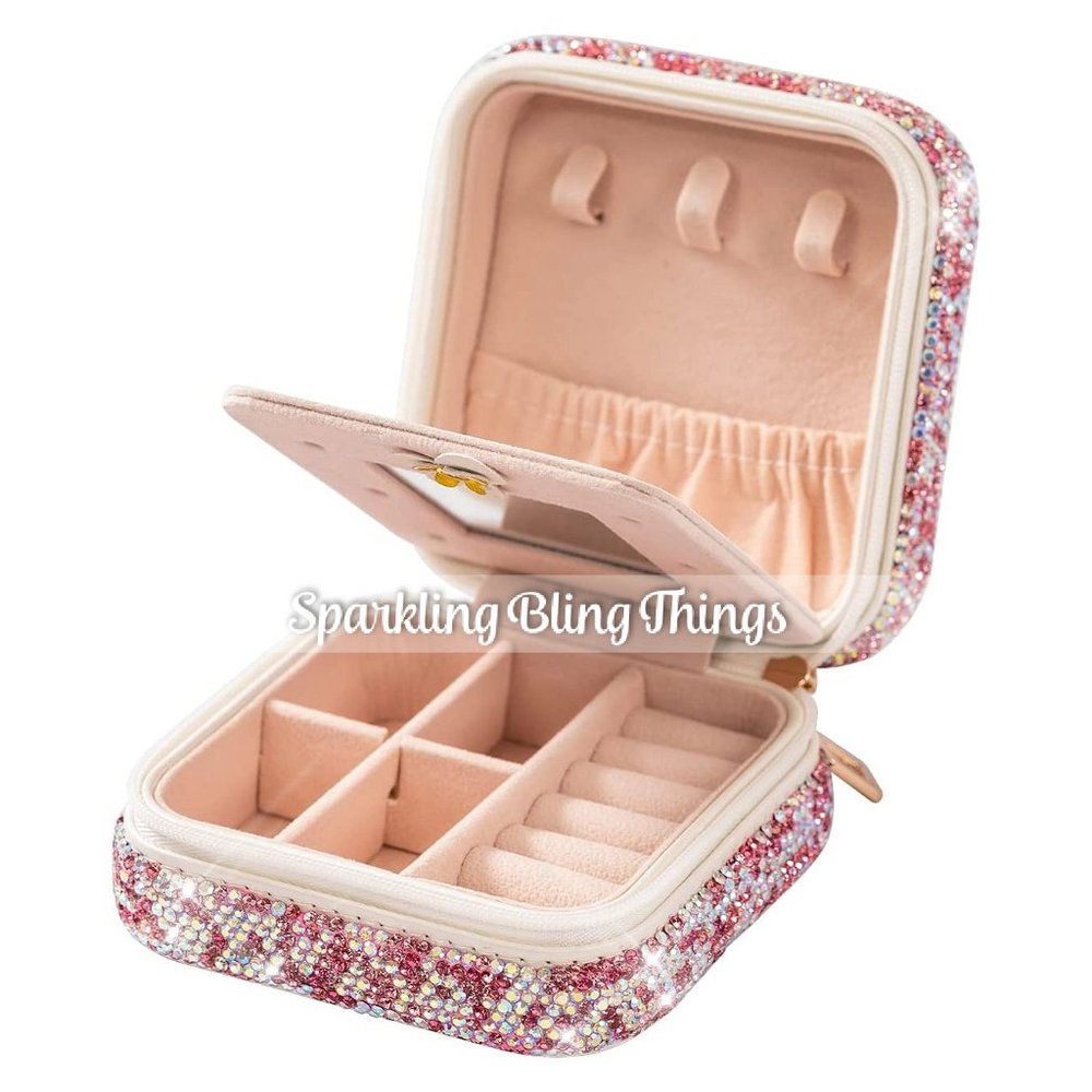 NEW Jewelry Box Sparkling Bling Swarovski Crystal Rhinestones: Silver AB or Pink - Picture 5 of 12
